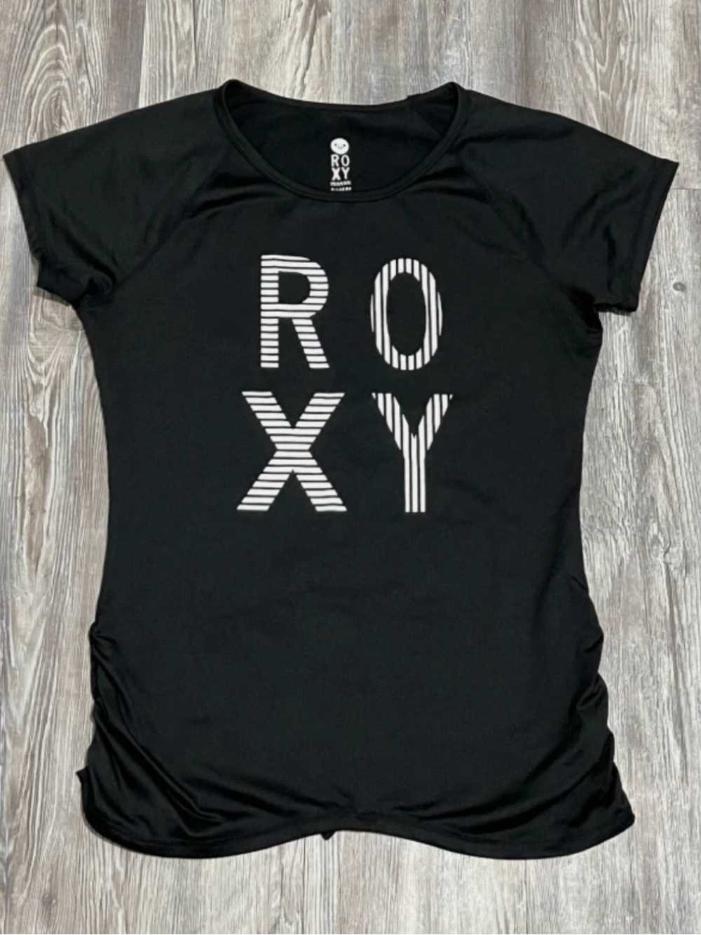 XL Womens ROXY Swim Black White Rashguard Surf Shirt Top Tee Short Sleeve